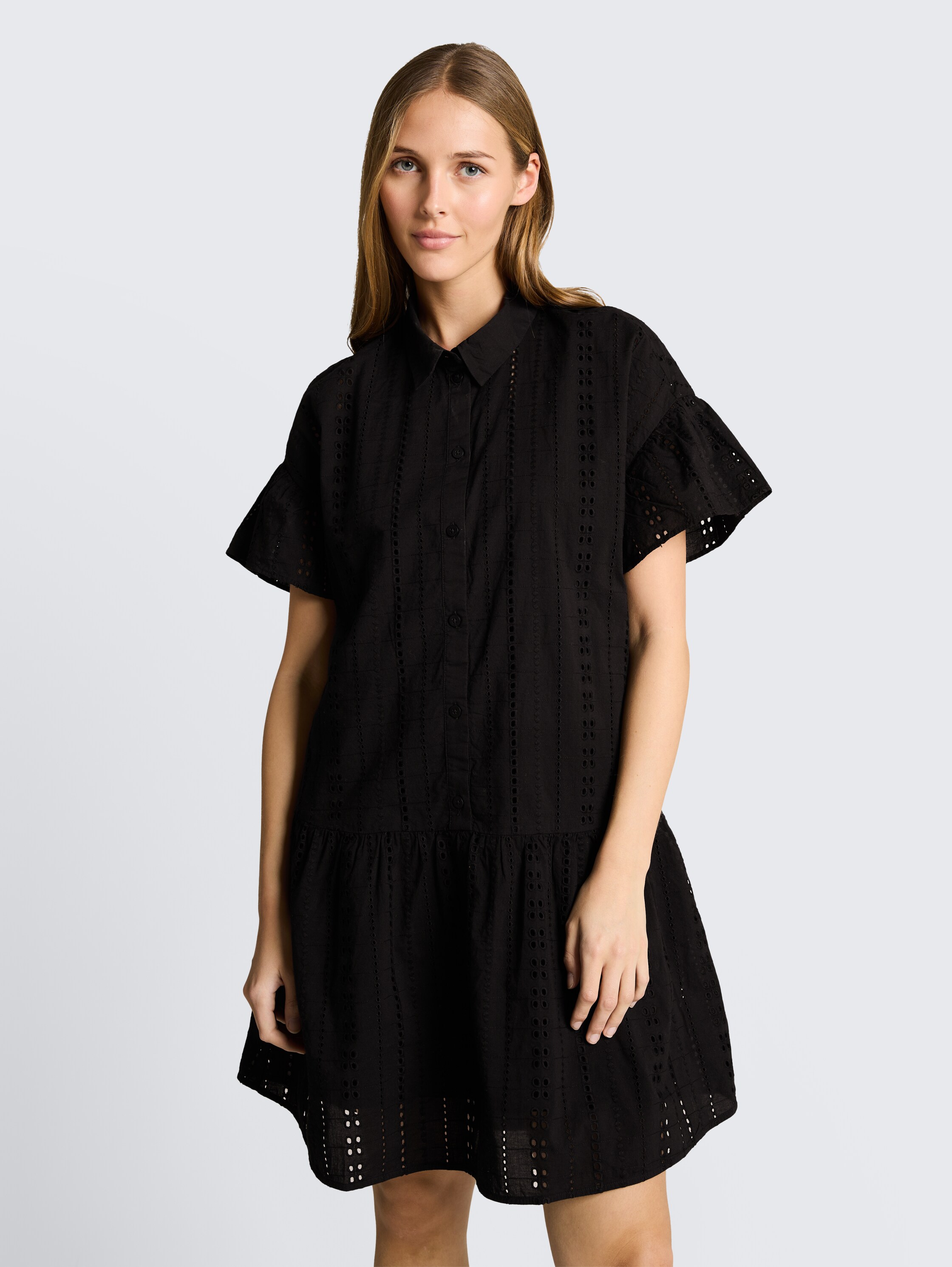 Mini dress with lock embroidery - deep_black_1 - 