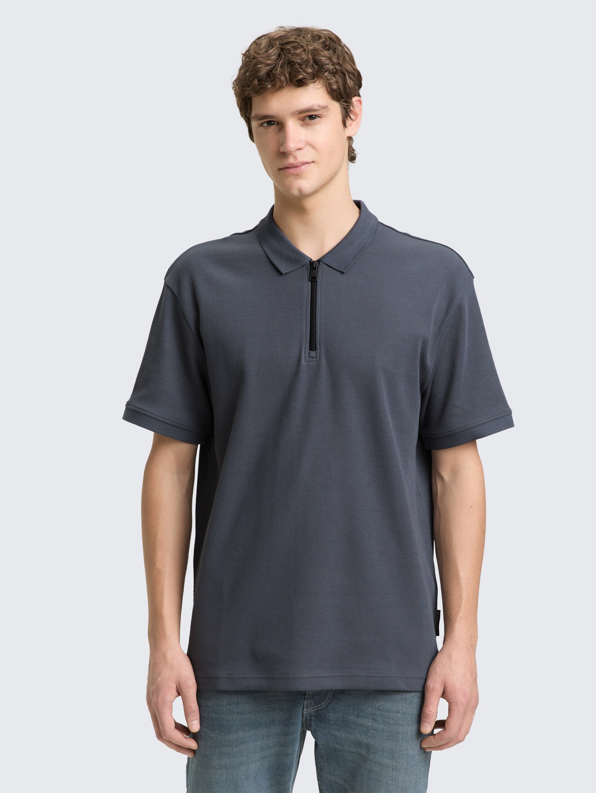 Relaxed Fit Poloshirt mit Reißverschluss - urban medium grey