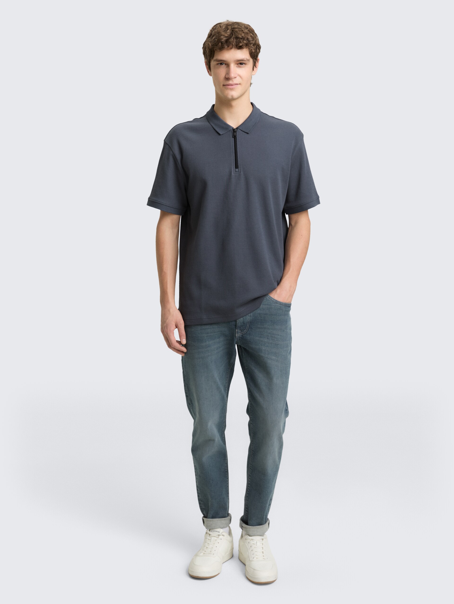 Relaxed Fit Poloshirt mit Reißverschluss - urban medium grey