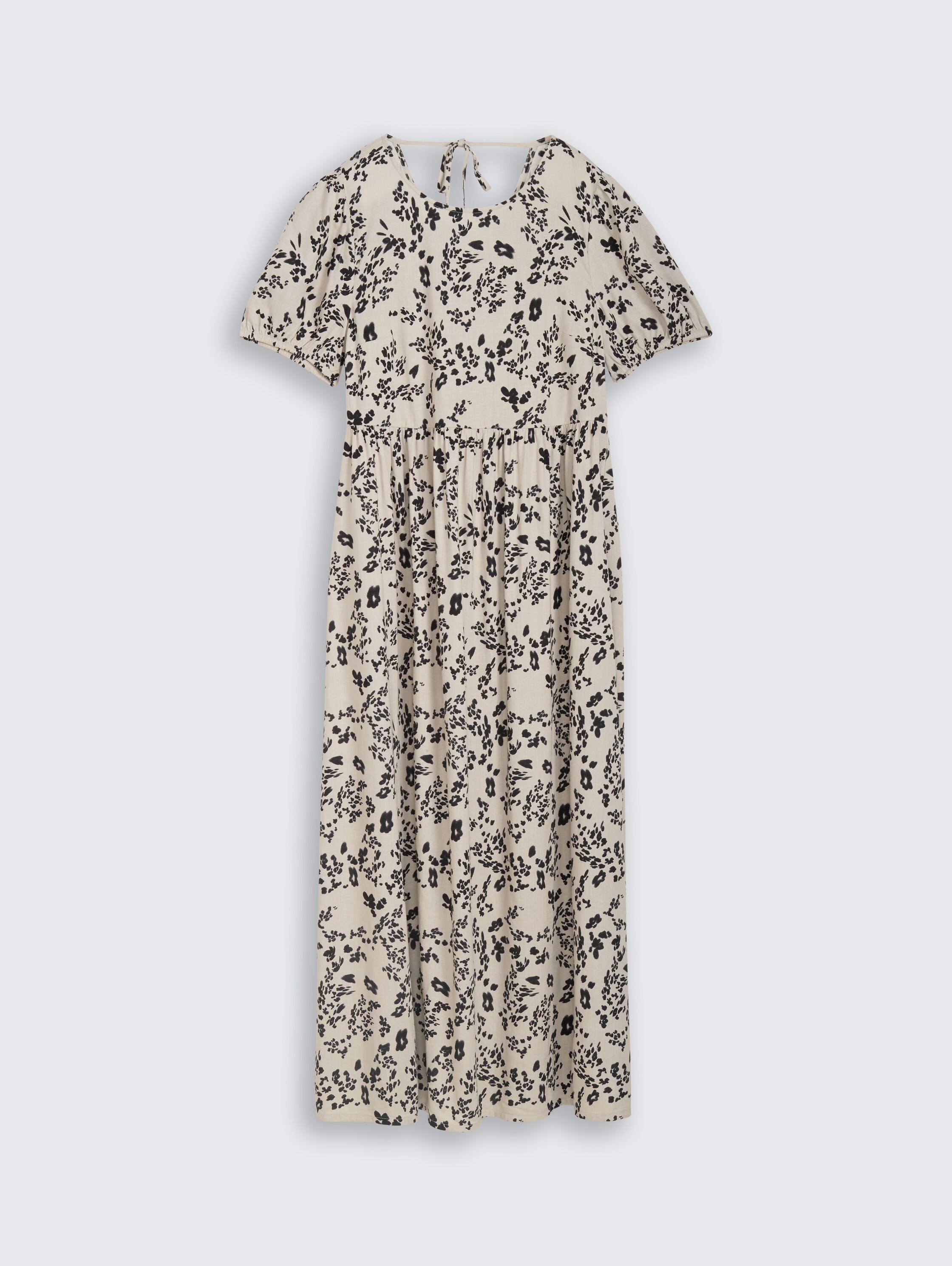 Midi-jurk met linnen - beige_black_flower_print - 