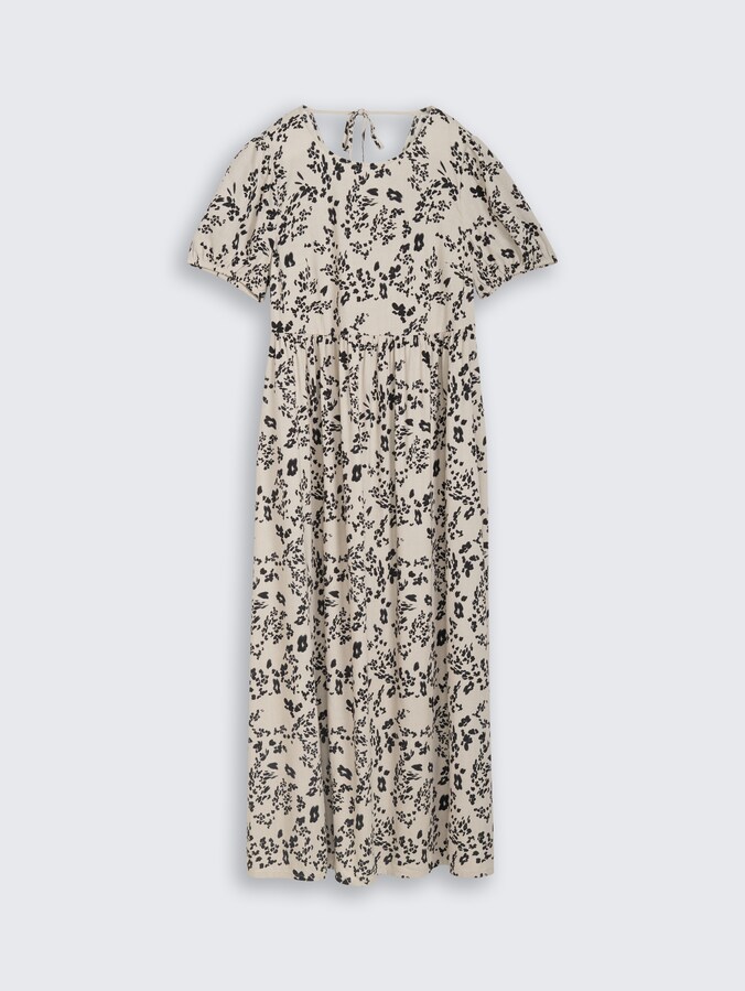 Midi-Kleid mit Leinenanteil von Denim Female, beige black flower print