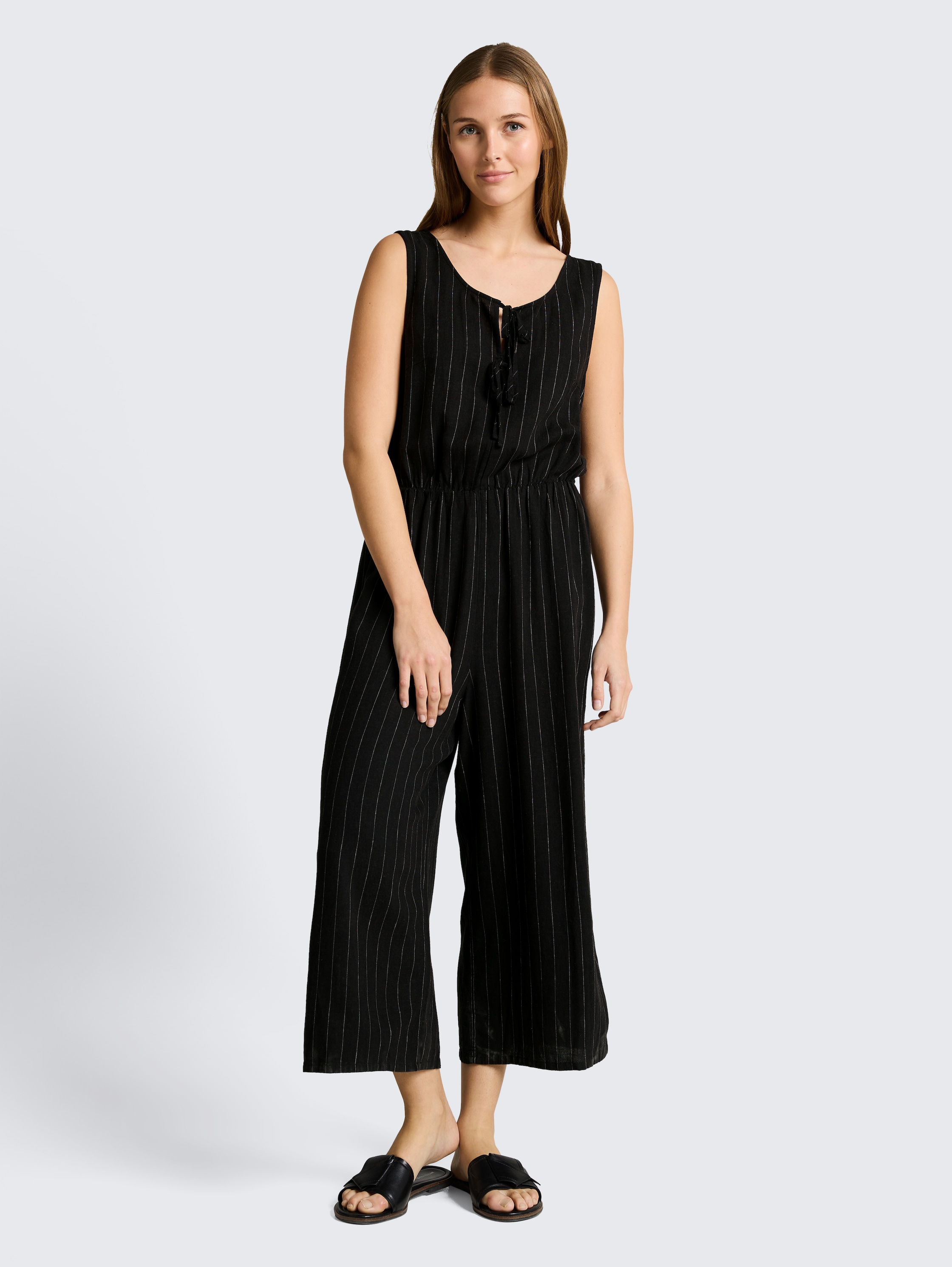 Jumpsuit mit Leinenanteil - black_beige_vertical_stripe - 