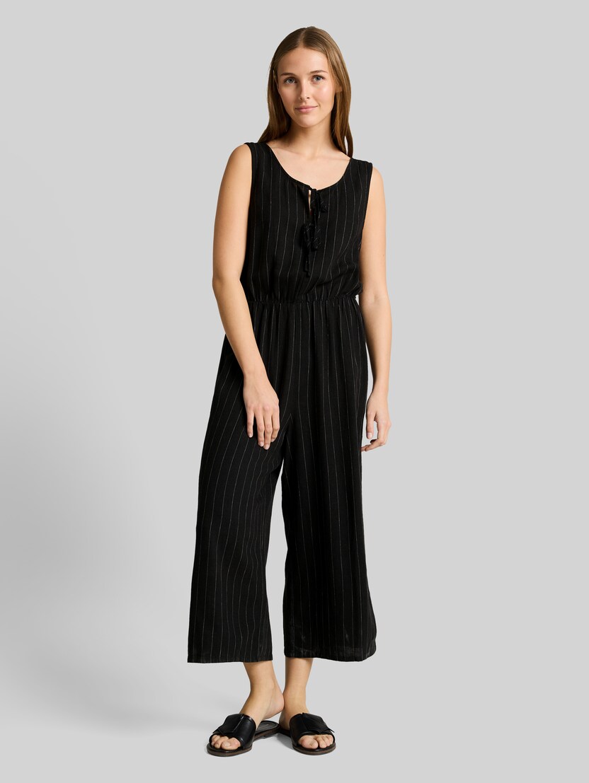 Jumpsuit mit Leinenanteil von Denim Female, black beige vertical stripe
