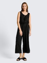 Jumpsuit mit Leinenanteil - black beige vertical stripe - Model-Vorderansicht