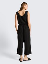Jumpsuit mit Leinenanteil - black beige vertical stripe - Model-Rückansicht