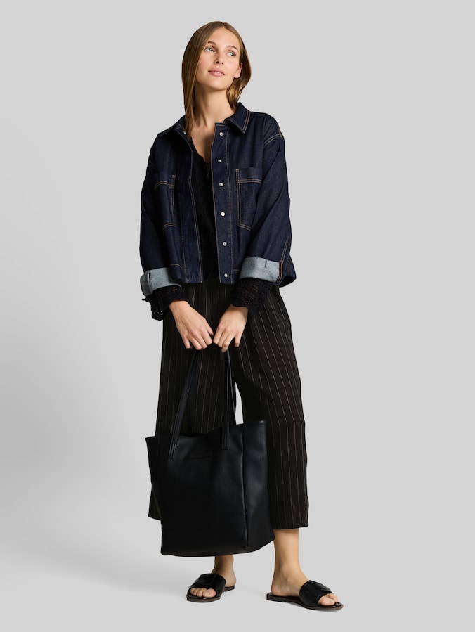 Jumpsuit mit Leinenanteil von Denim Female, black beige vertical stripe