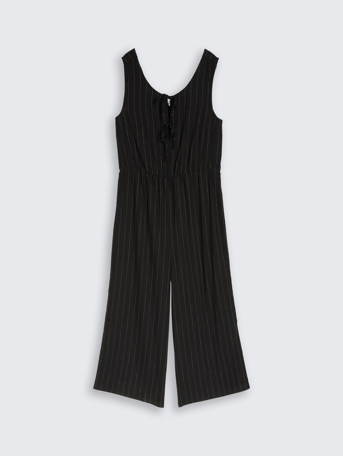 Jumpsuit with linen blend - black beige vertical stripe - Front product view