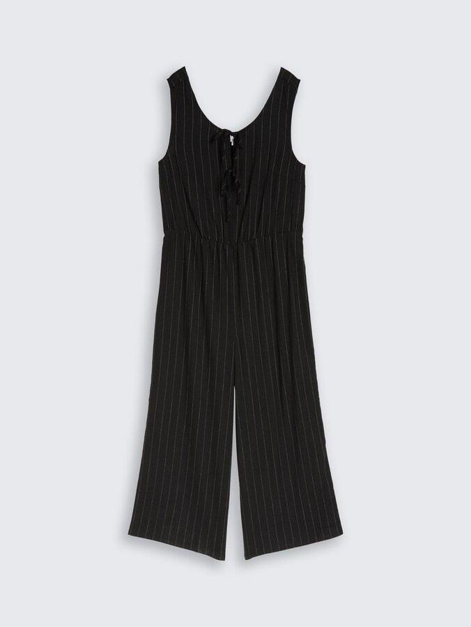 Jumpsuit mit Leinenanteil von Denim Female, black beige vertical stripe