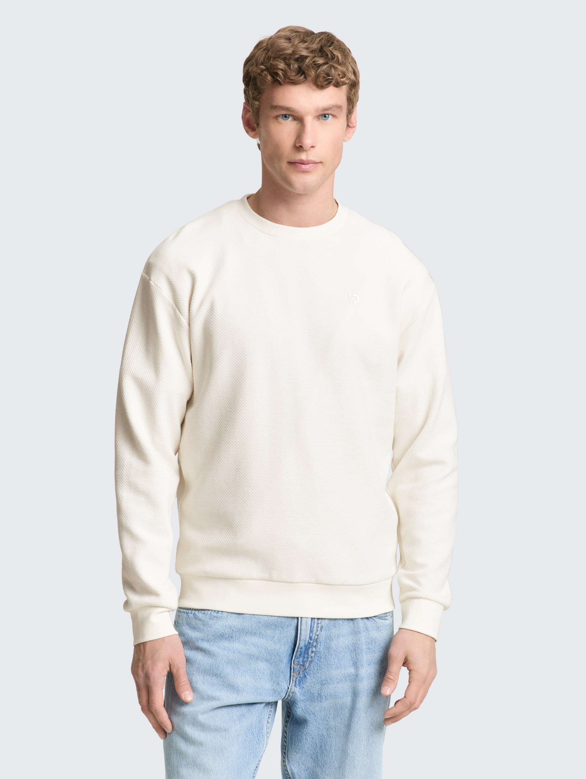 Sweatshirt aus Baumwolle - Wool White - Ausschnitt Model-Vorderansicht