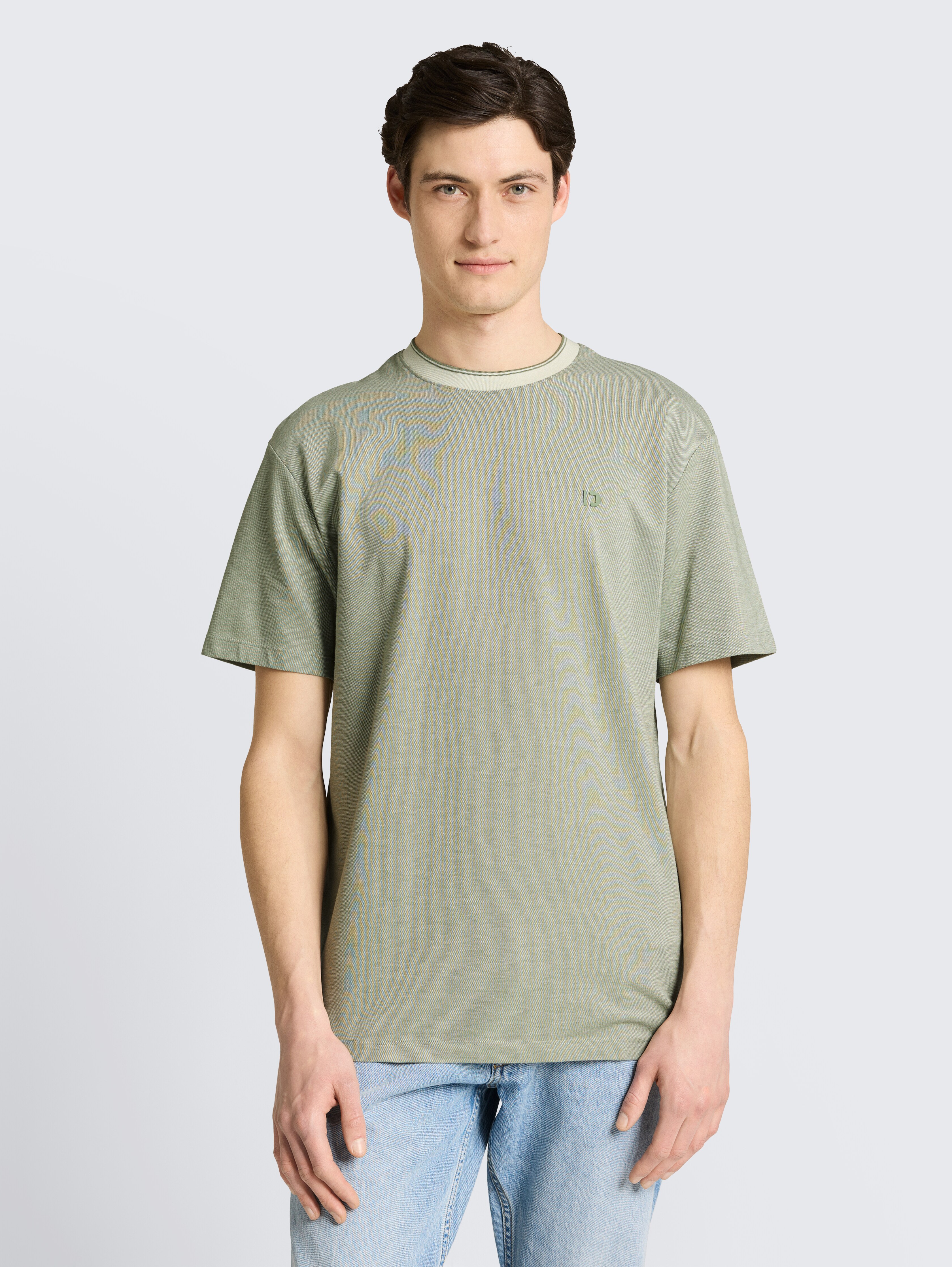 Relaxed Fit Piqué T-Shirt von Denim Male, mint sea spray two tone pique