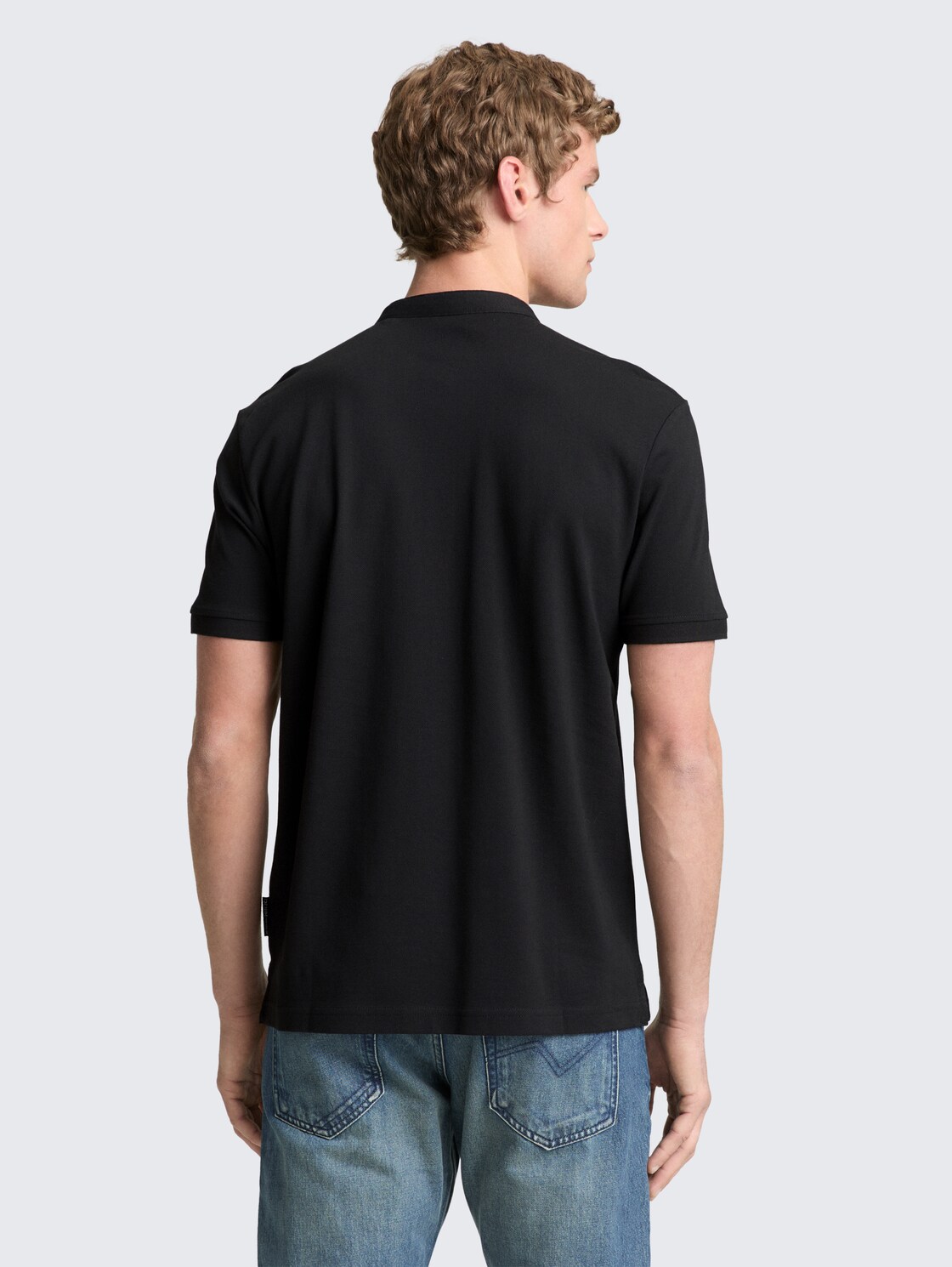 Piqué Poloshirt mit Stehkragen - Black