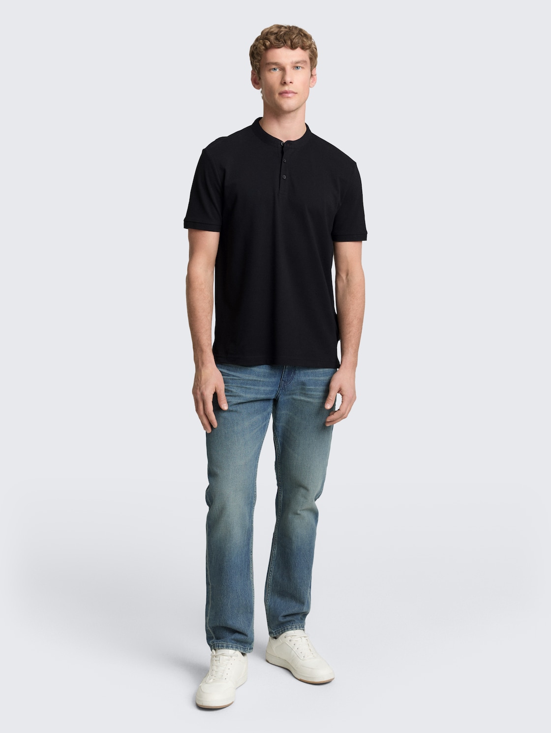 Piqué Poloshirt mit Stehkragen - Black