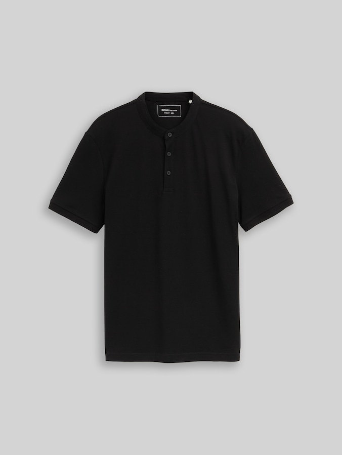 Piqué polo shirt with stand-up collar by Denim Male, Black