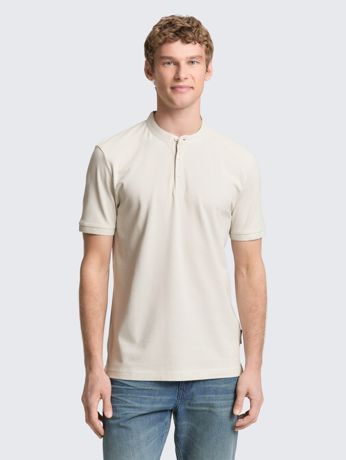 Piqué Poloshirt mit Stehkragen - greyish white