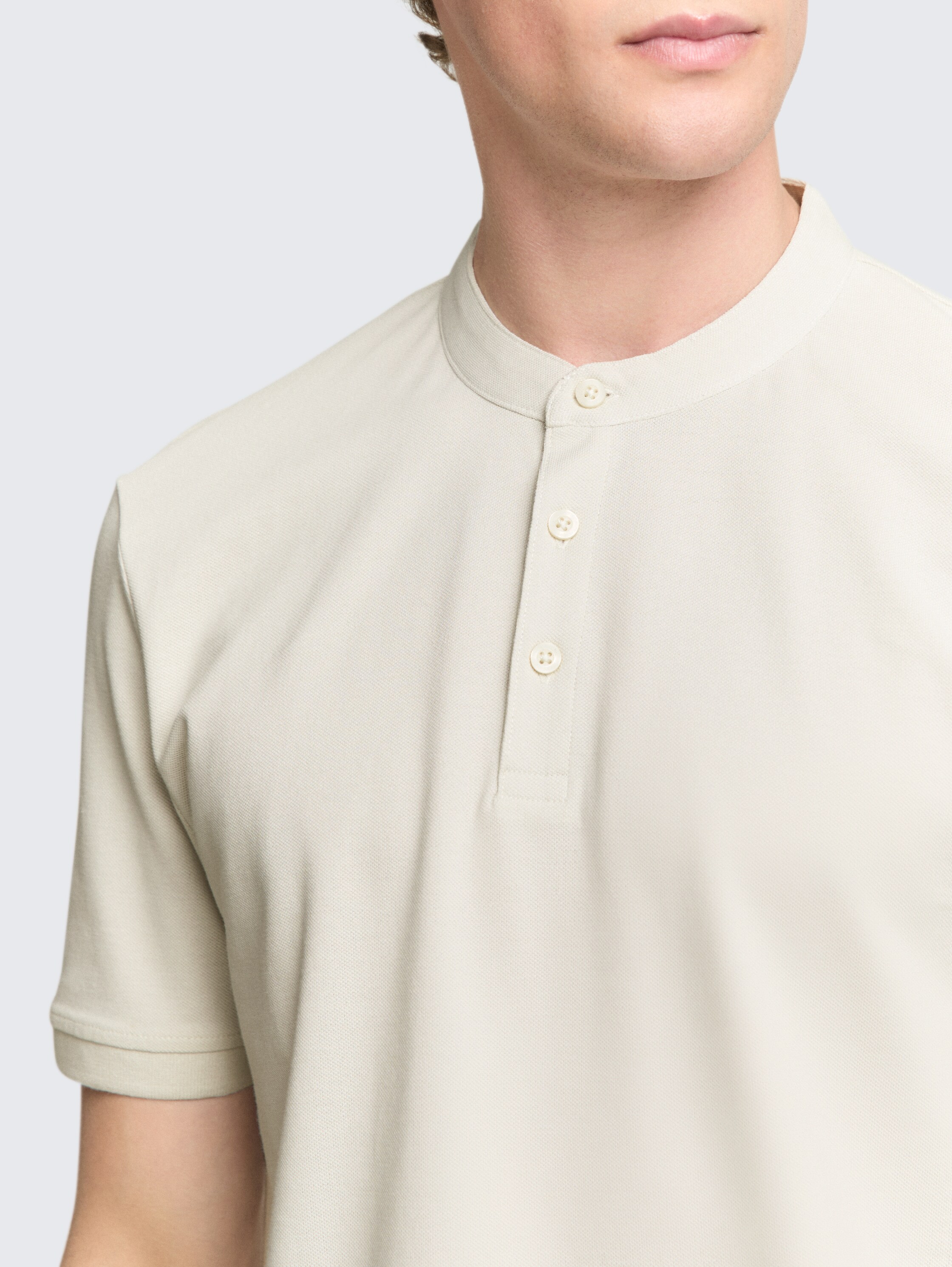 Piqué poloshirt met opstaande kraag - greyish white