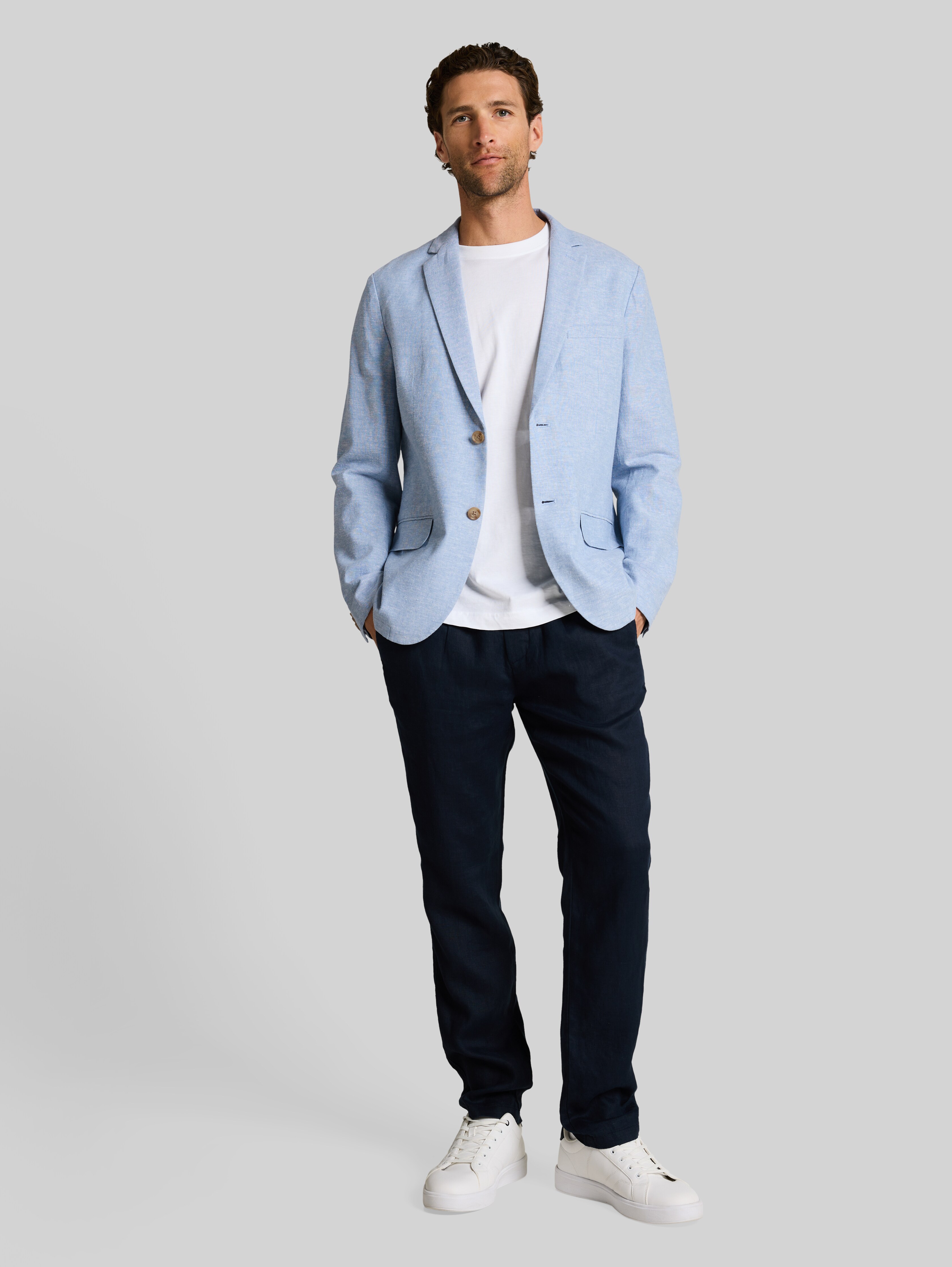 Jacket with linen blend in blue by Tom Tailor