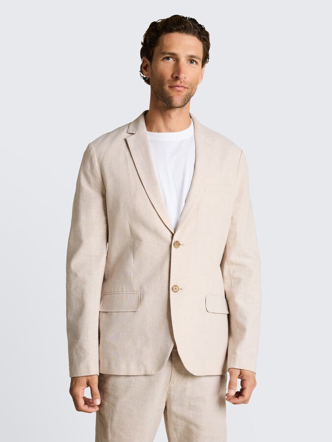 Colbert met linnen door Men, cashew beige chambray