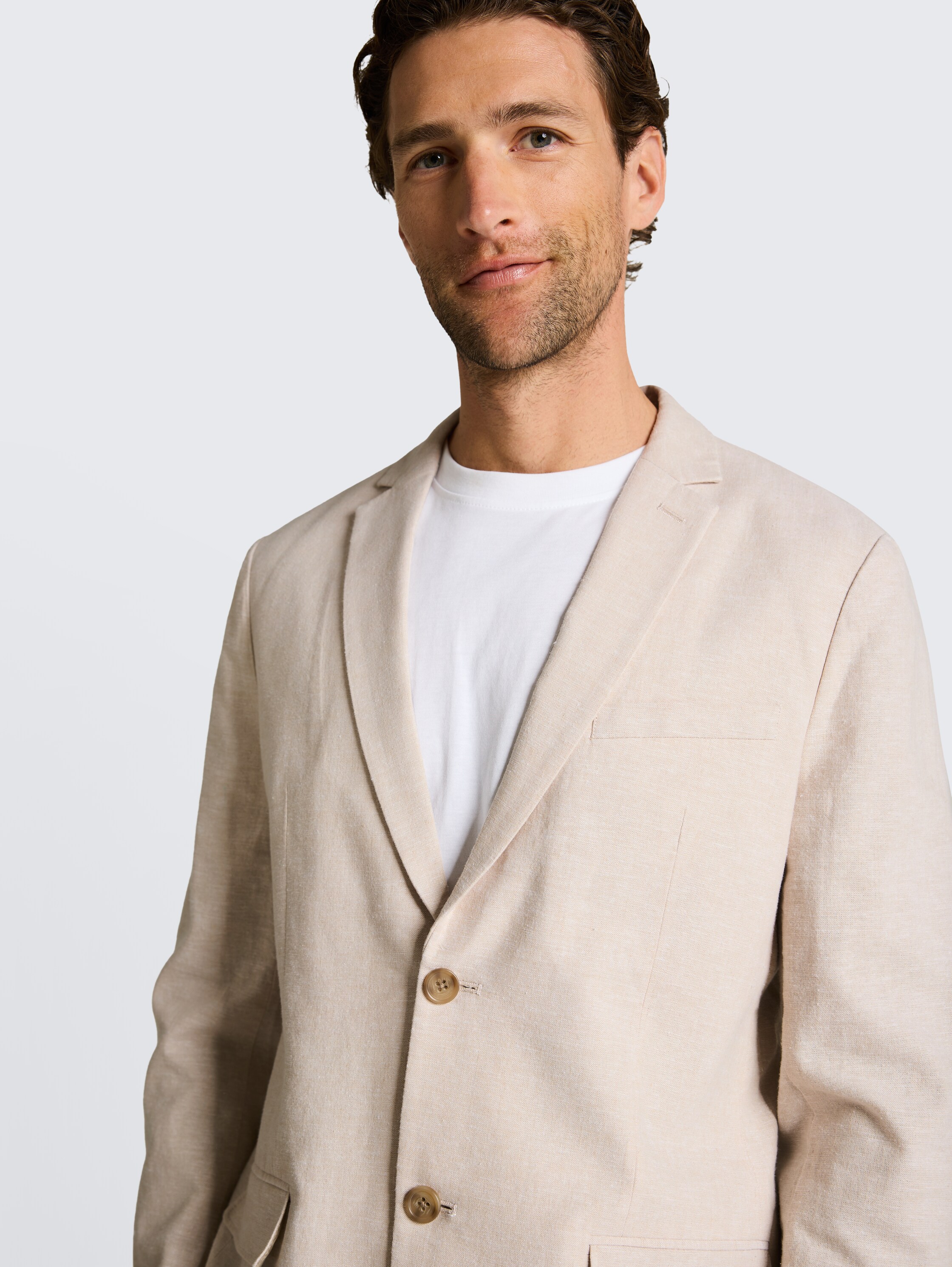 Sakko mit Leinenanteil - cashew_beige_chambray - 