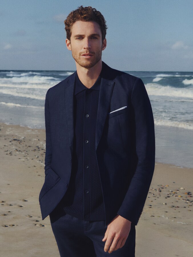 Veste en lin par Men, sky captain blue