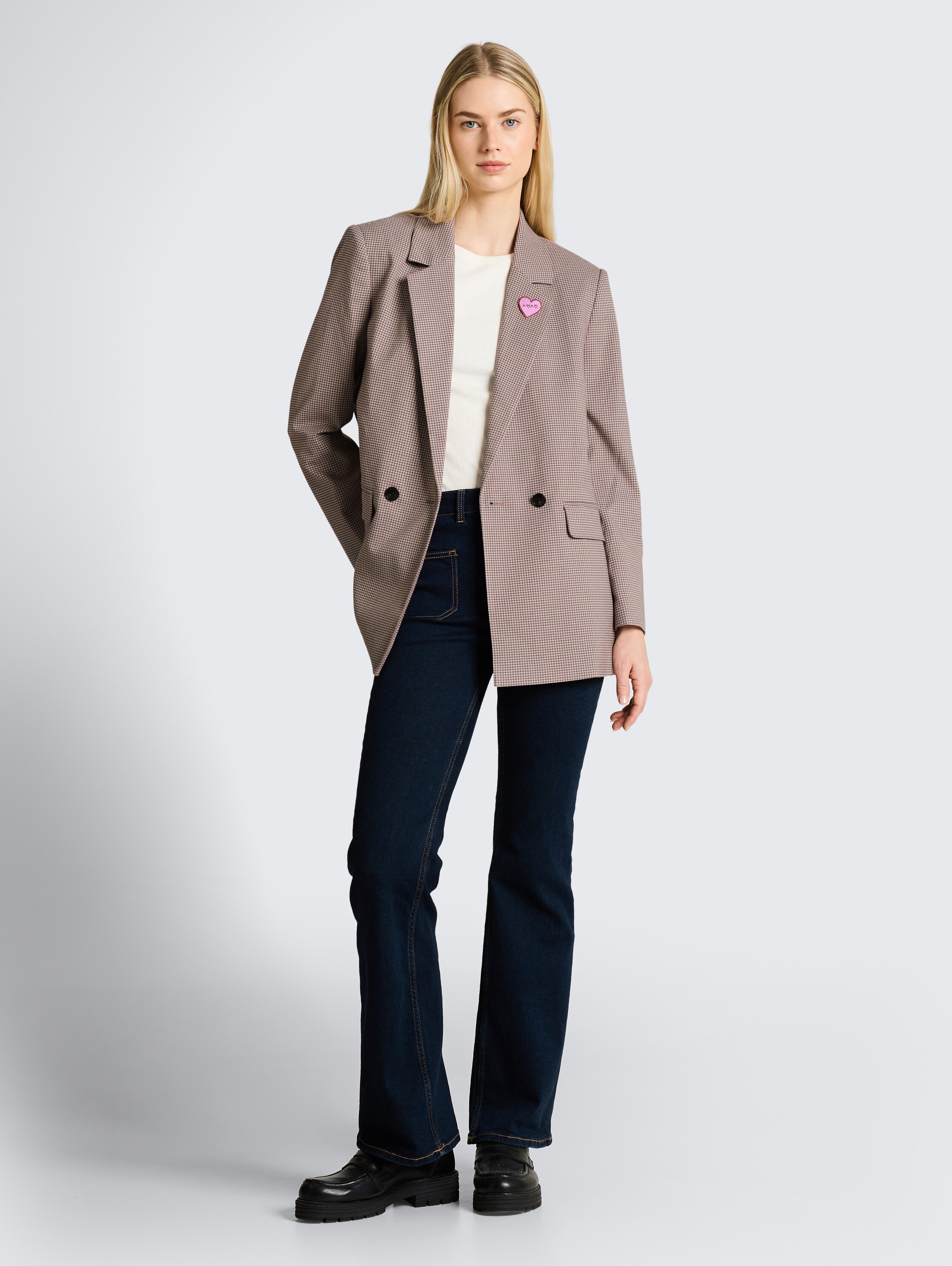 Regular fit blazer met ruitjesmotief - brown beige vichy check
