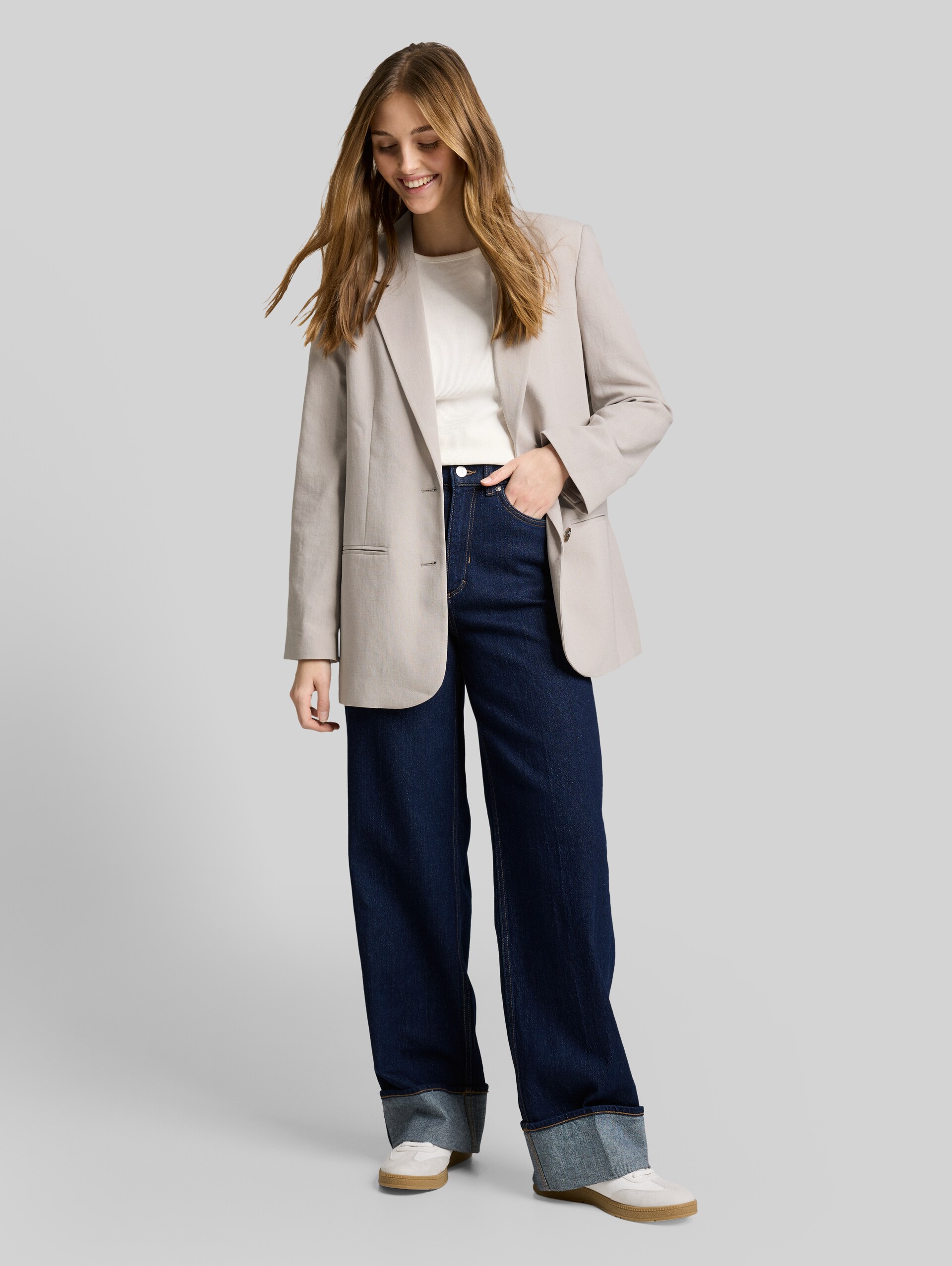 Regular fit blazer met paspelzakken - cloud grey