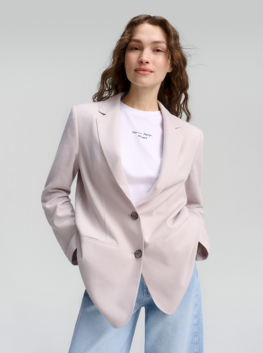 Regular fit blazer met paspelzakken - cloud grey