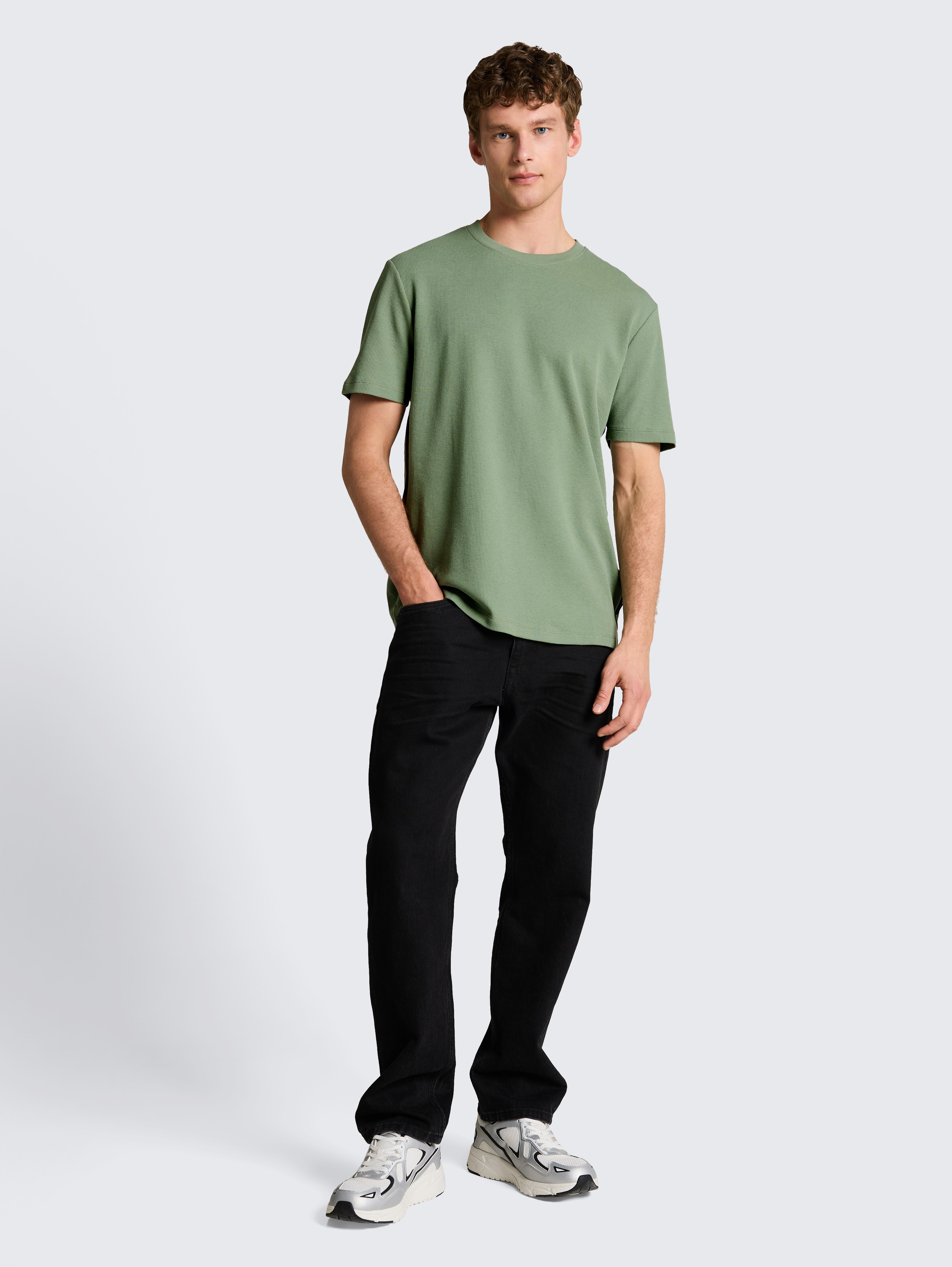 T-Shirt mit Waffelstruktur von Denim Male, Sea Spray