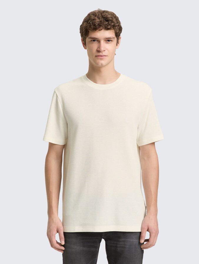 T-shirt met wafelstructuur door Denim Male, Wool White