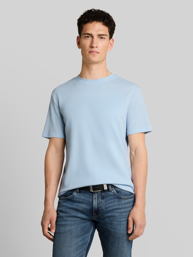 T-Shirt mit Waffelstruktur von Denim Male, Light Metal Blue