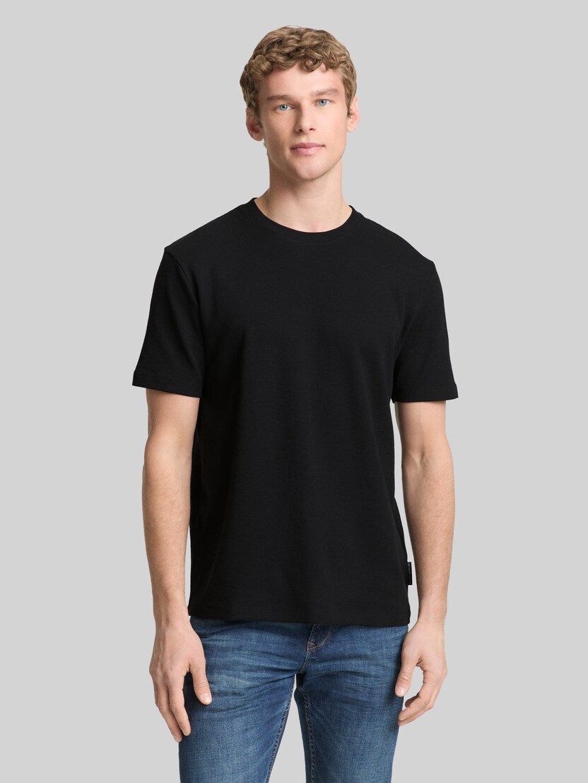 T-Shirt mit Waffelstruktur von Denim Male, Black