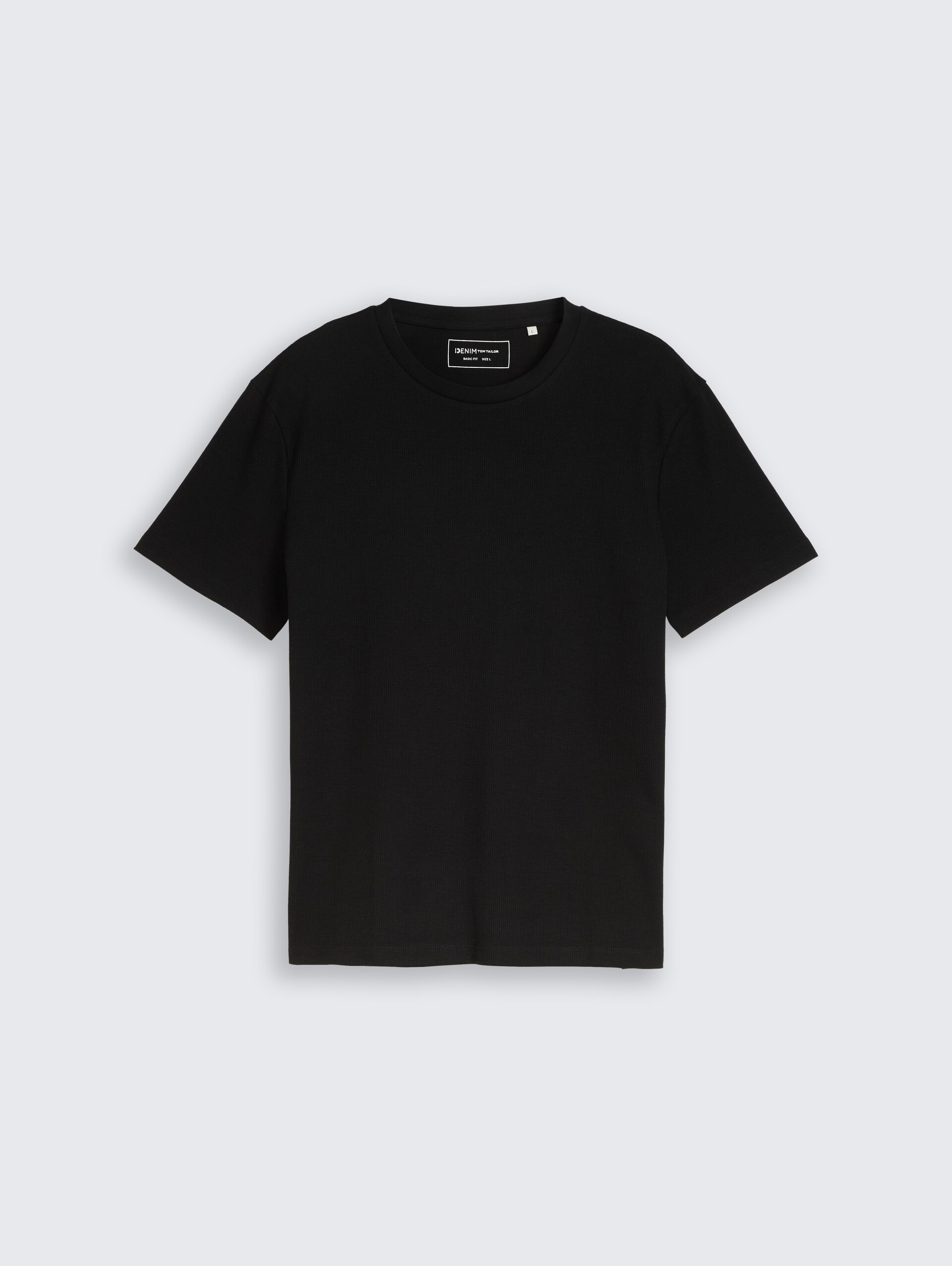 T-Shirt mit Waffelstruktur - Black - Vorder-Produkt-Ansicht