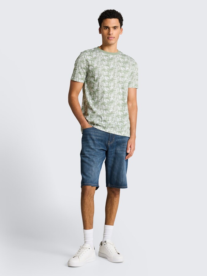 T-Shirt mit Palmenprint von Denim Male, sea spray stripy palm print