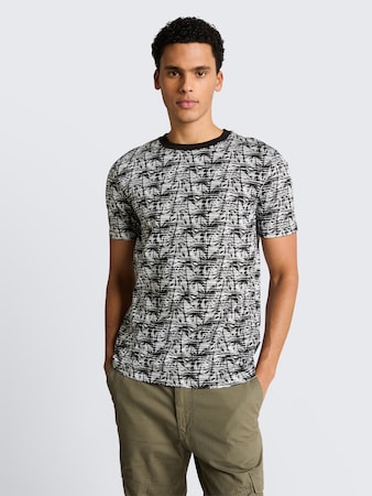 T-Shirt mit Palmenprint von Denim Male, black white stripy palm print