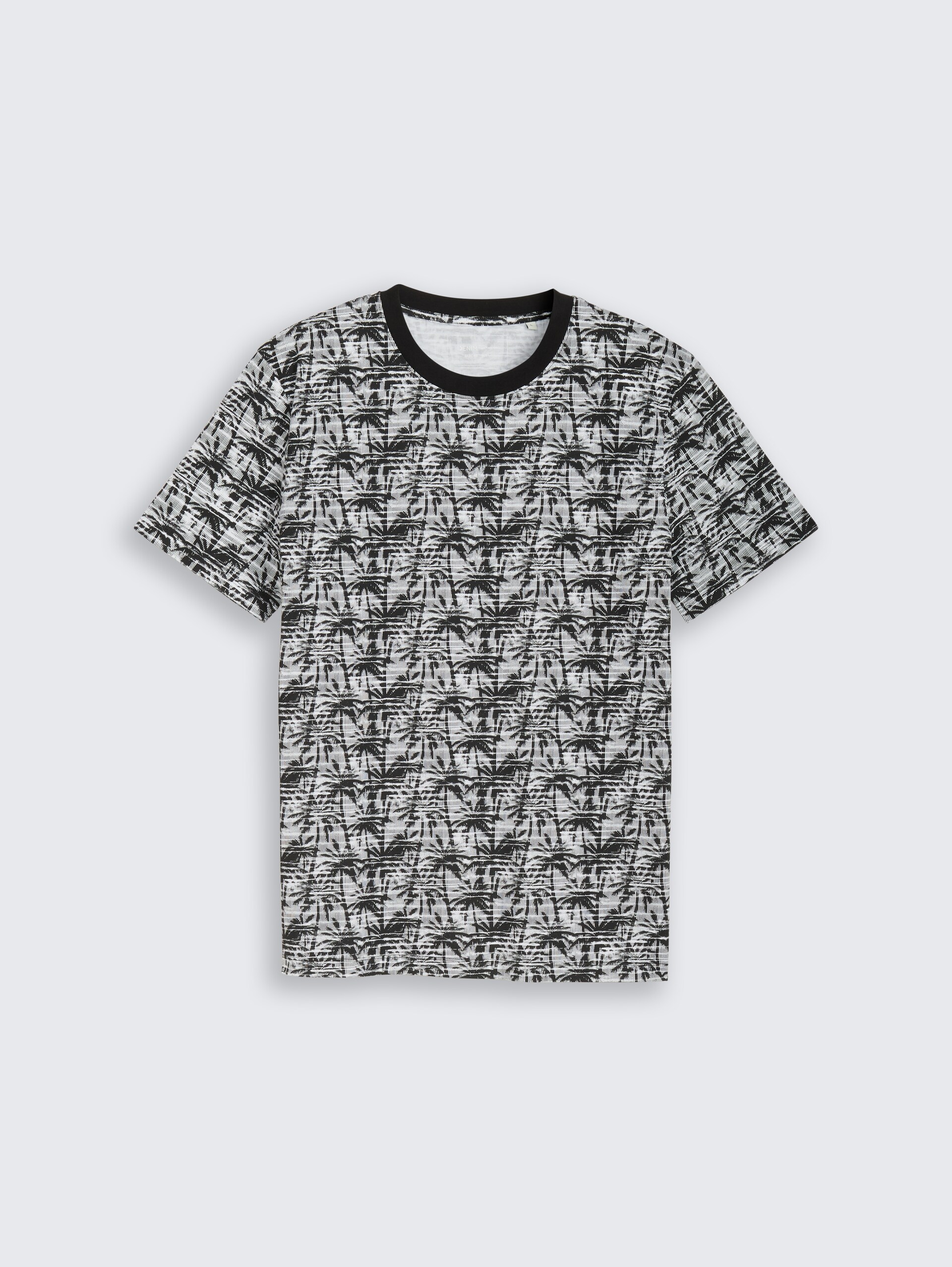T-Shirt mit Palmenprint - black white stripy palm print - Vorder-Produkt-Ansicht