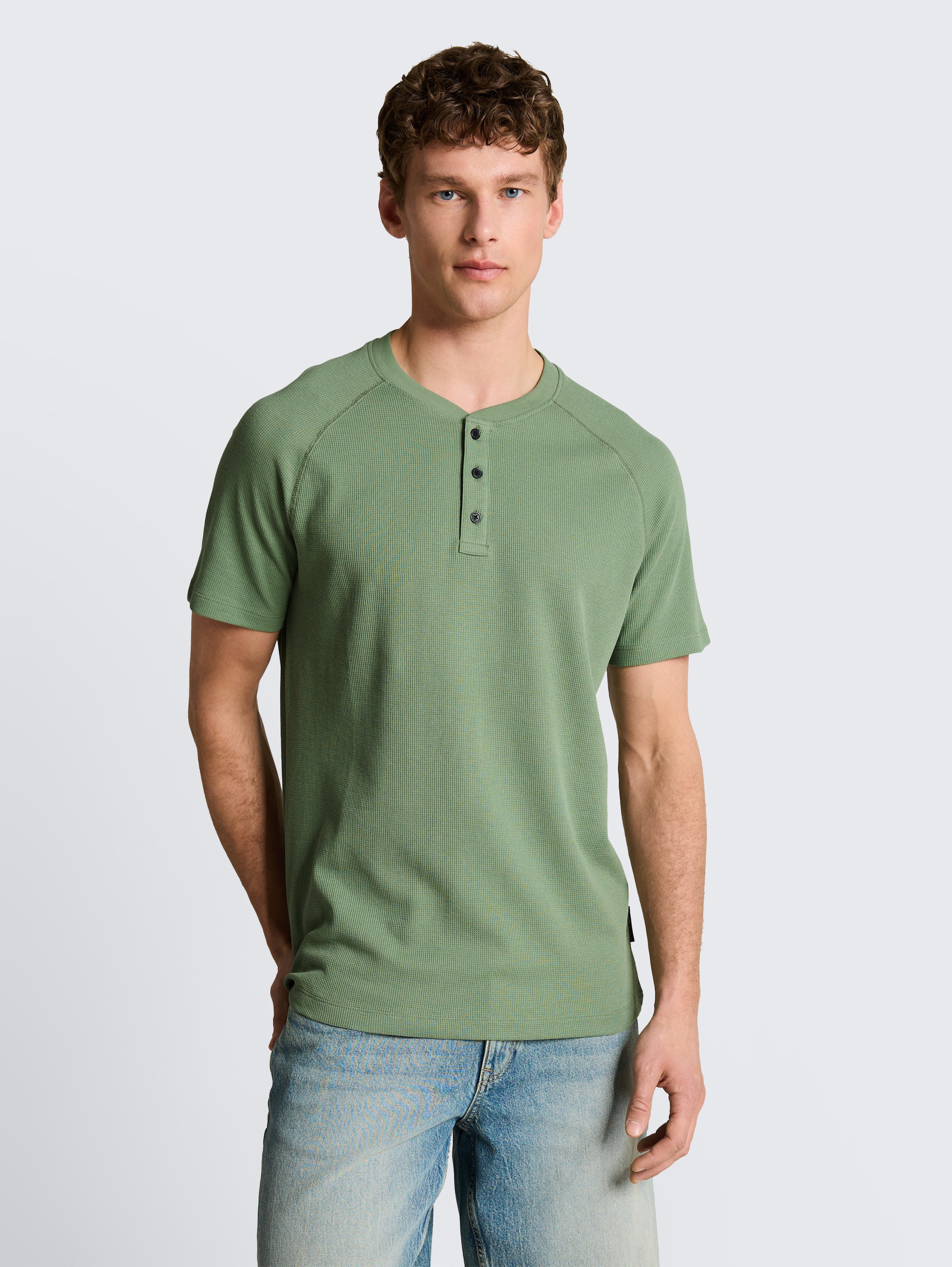 Henley T-shirt with waffle texture - sea_spray - 