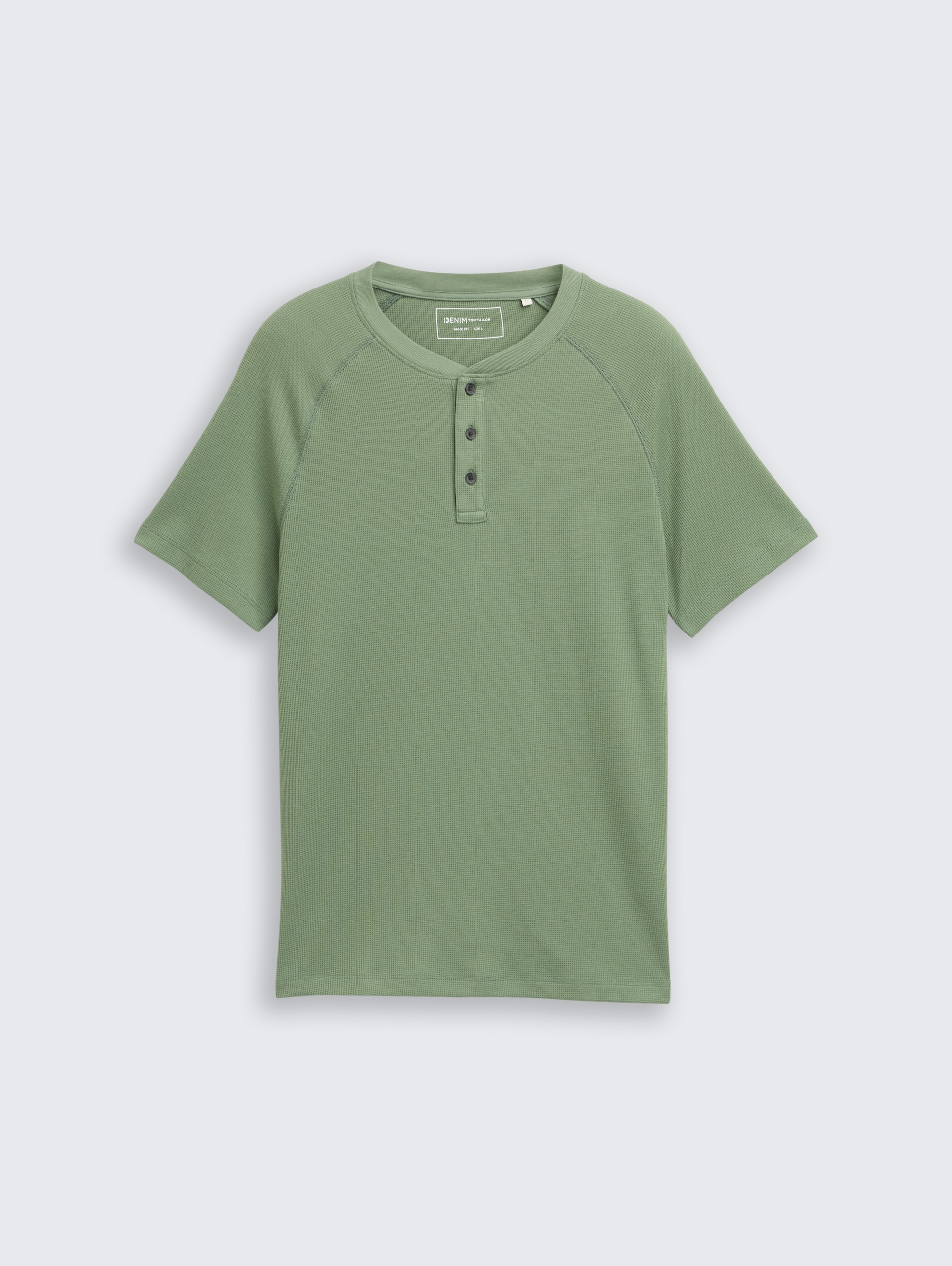 Henley T-shirt met wafelstructuur - Sea Spray - Product vooraanzicht