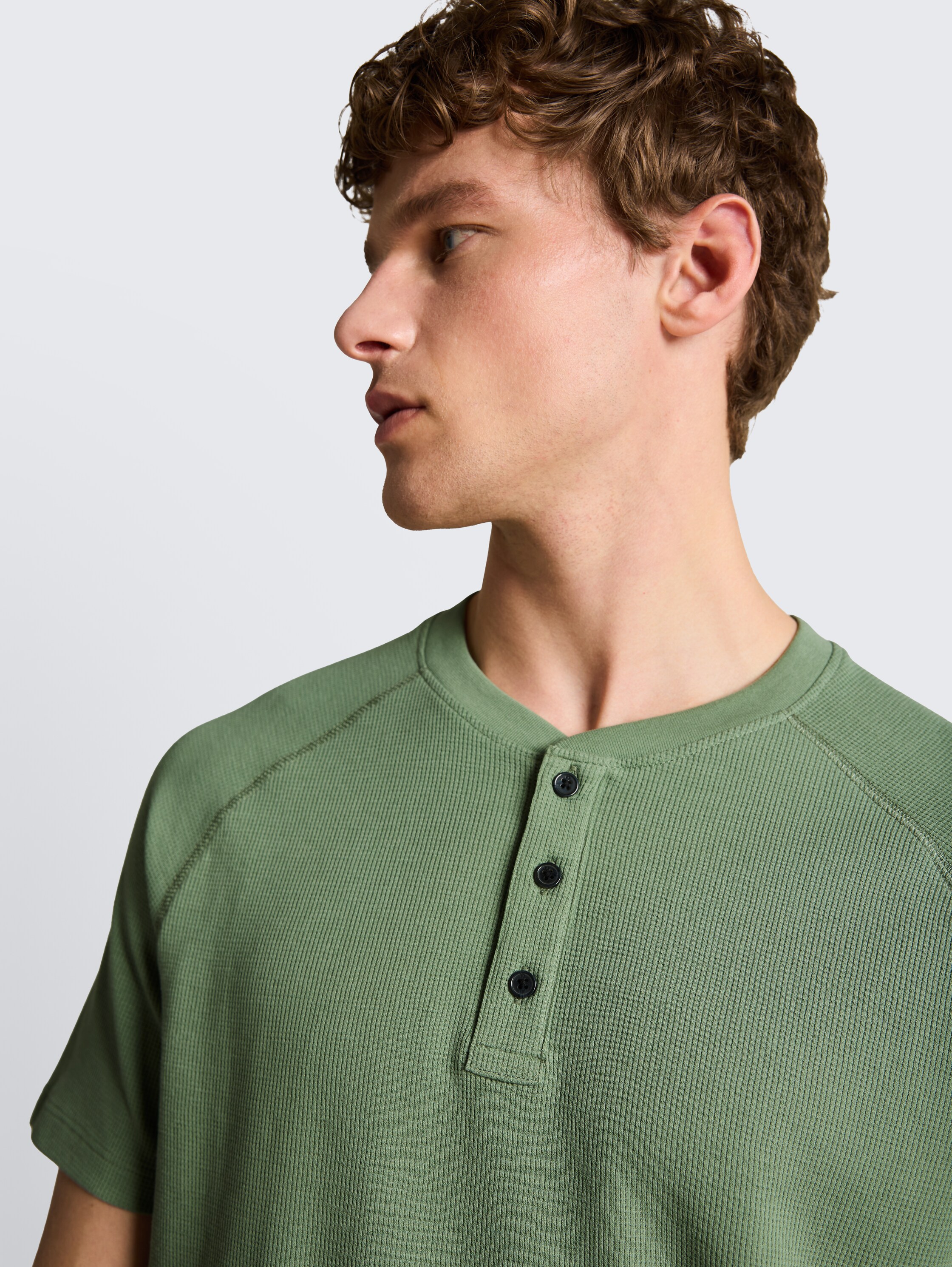 Henley T-shirt with waffle texture - sea_spray - 