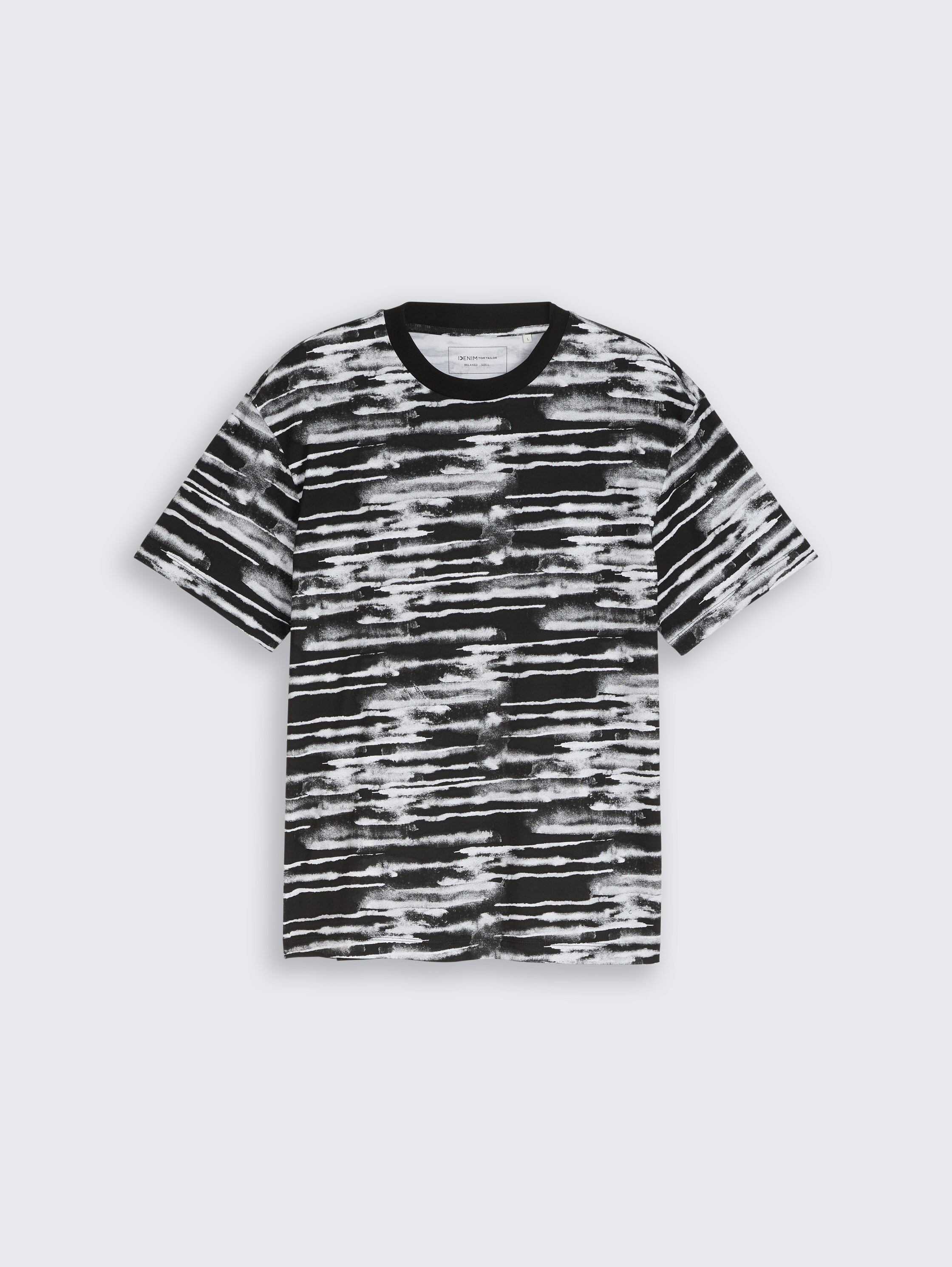 Relaxed Fit T-Shirt mit Muster - black white watery stripe - Vorder-Produkt-Ansicht