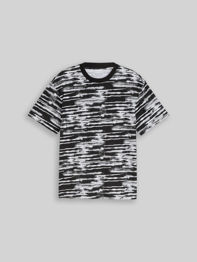 Relaxed Fit T-Shirt mit Muster von Denim Male, black white watery stripe