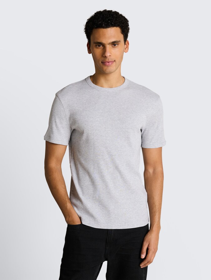 Slim Fit T-Shirt mit Rippstruktur von Denim Male, Light Stone Grey Melange