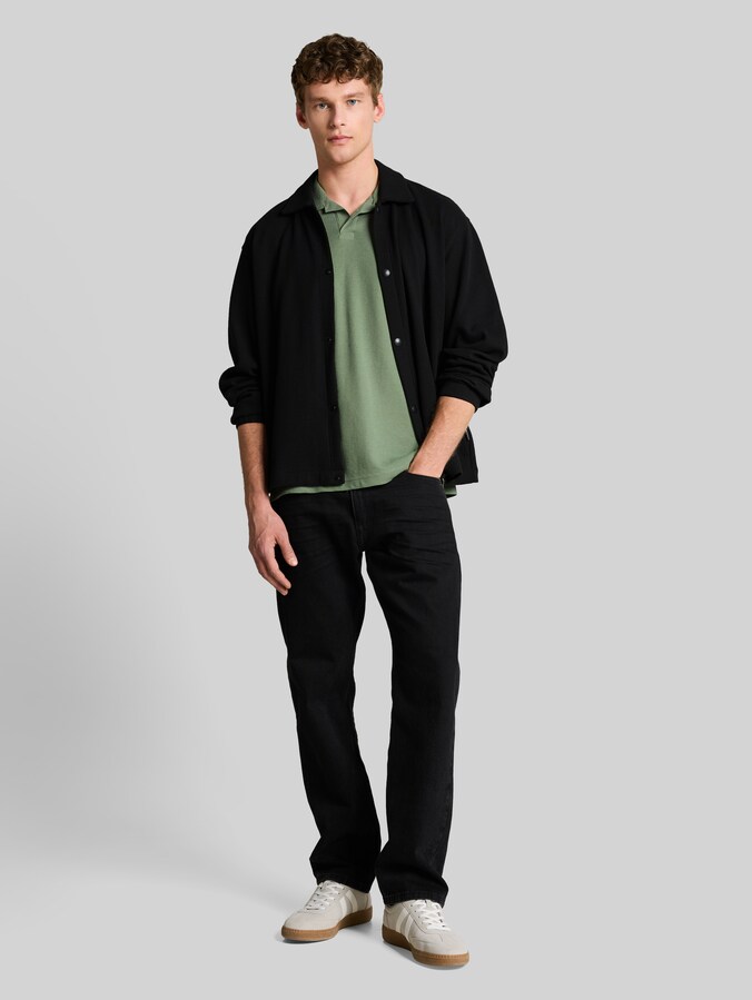 Relaxed-fit resort polo shirt with waffle texture by Denim Male, Sea Spray