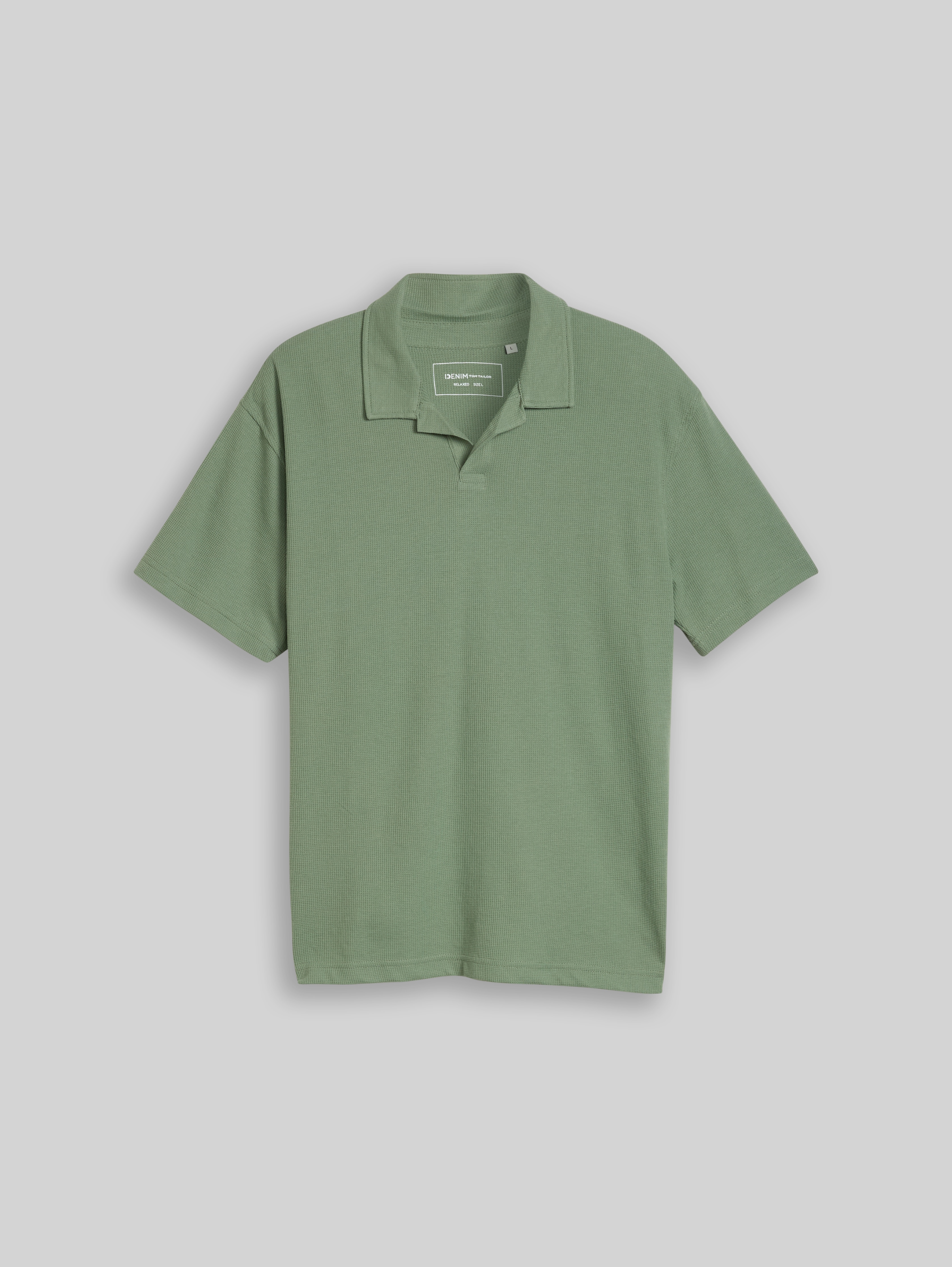 Relaxed-fit resort polo shirt with waffle texture in green by Tom