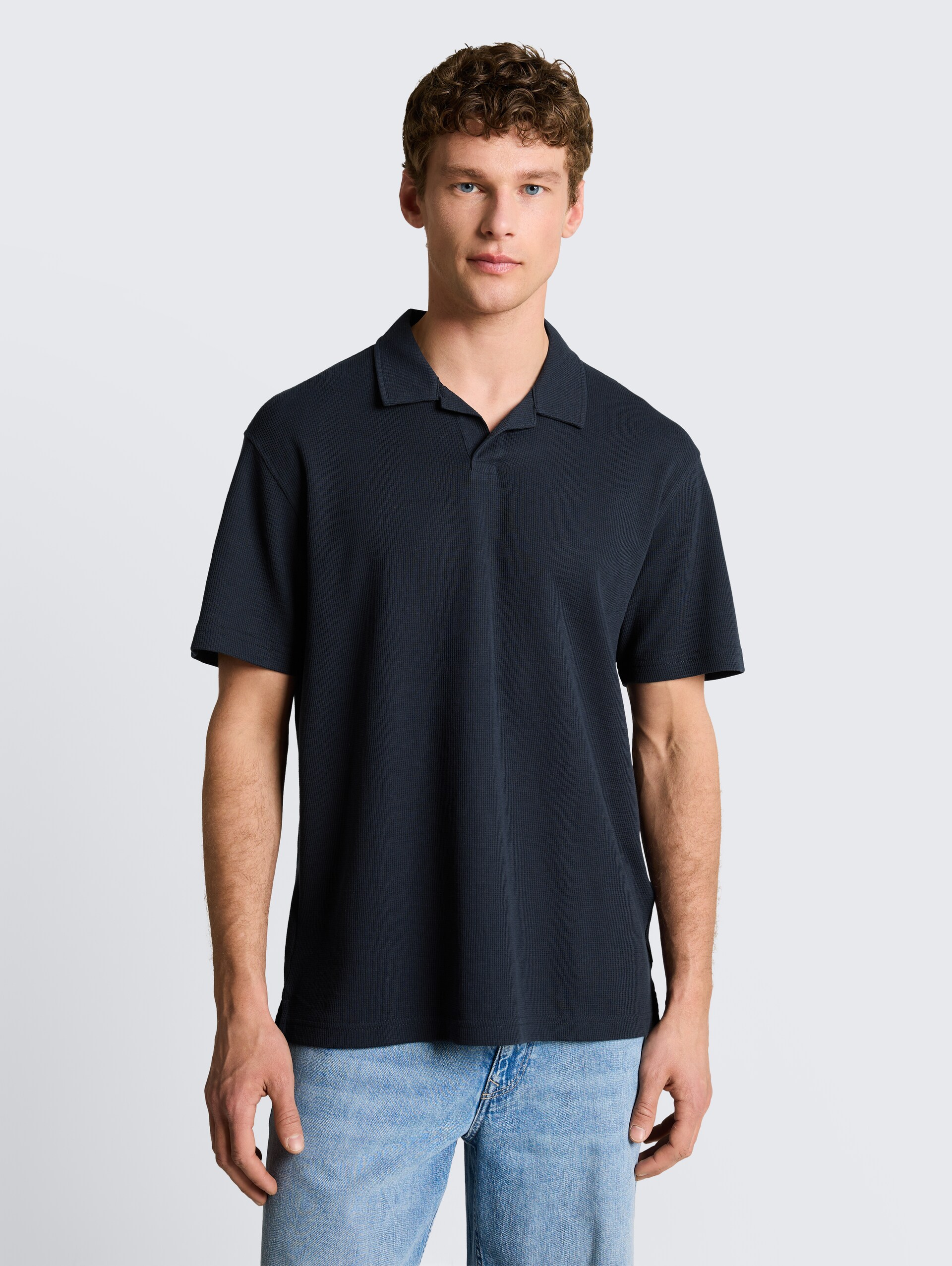 Relaxed Fit Resort Poloshirt mit Waffelstruktur - sky captain blue