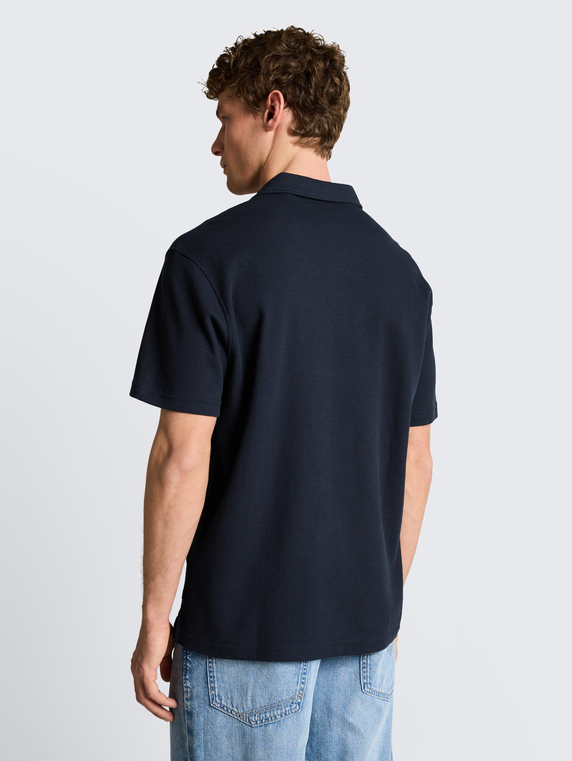 Relaxed Fit Resort Poloshirt mit Waffelstruktur - sky captain blue