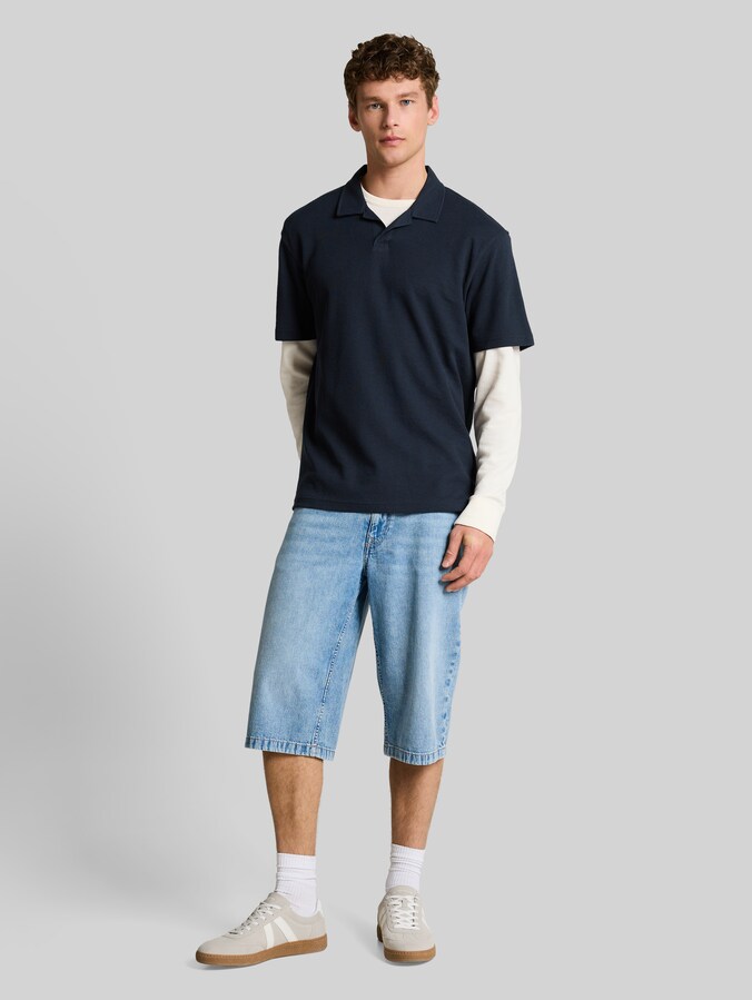 Polo Resort coupe décontractée à texture gaufrée par Denim Male, sky captain blue
