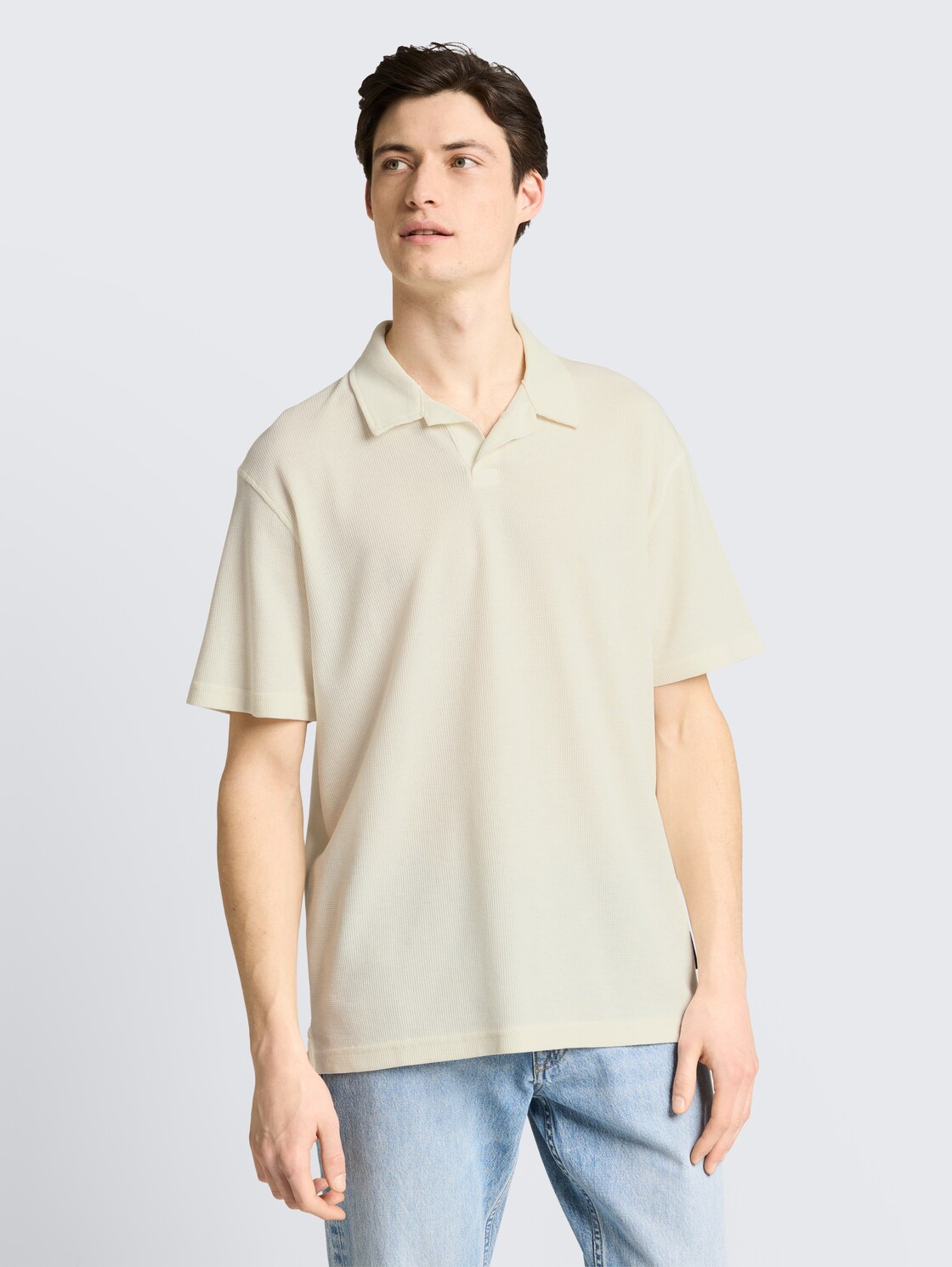 Relaxed Fit Resort Poloshirt mit Waffelstruktur - Wool White