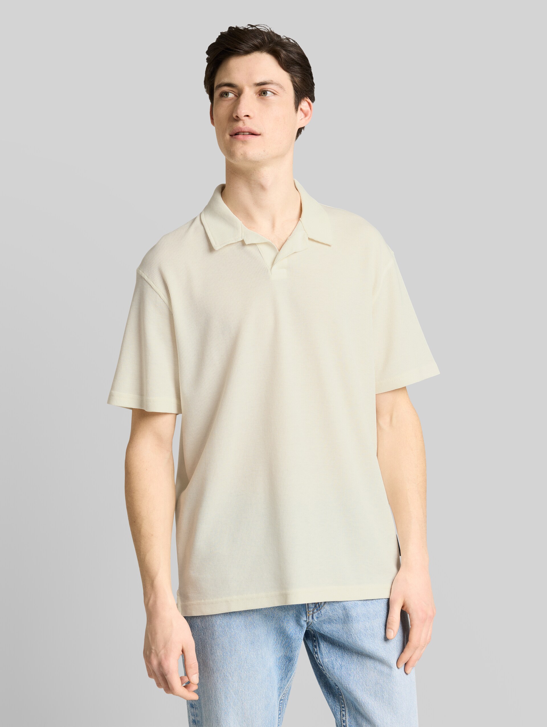 Relaxed Fit Resort Poloshirt mit Waffelstruktur - Wool White