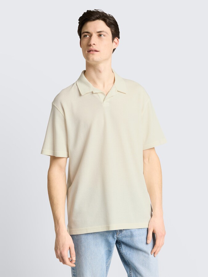 Resort-poloshirt met wafelstructuur en relaxte pasvorm door Denim Male, Wool White