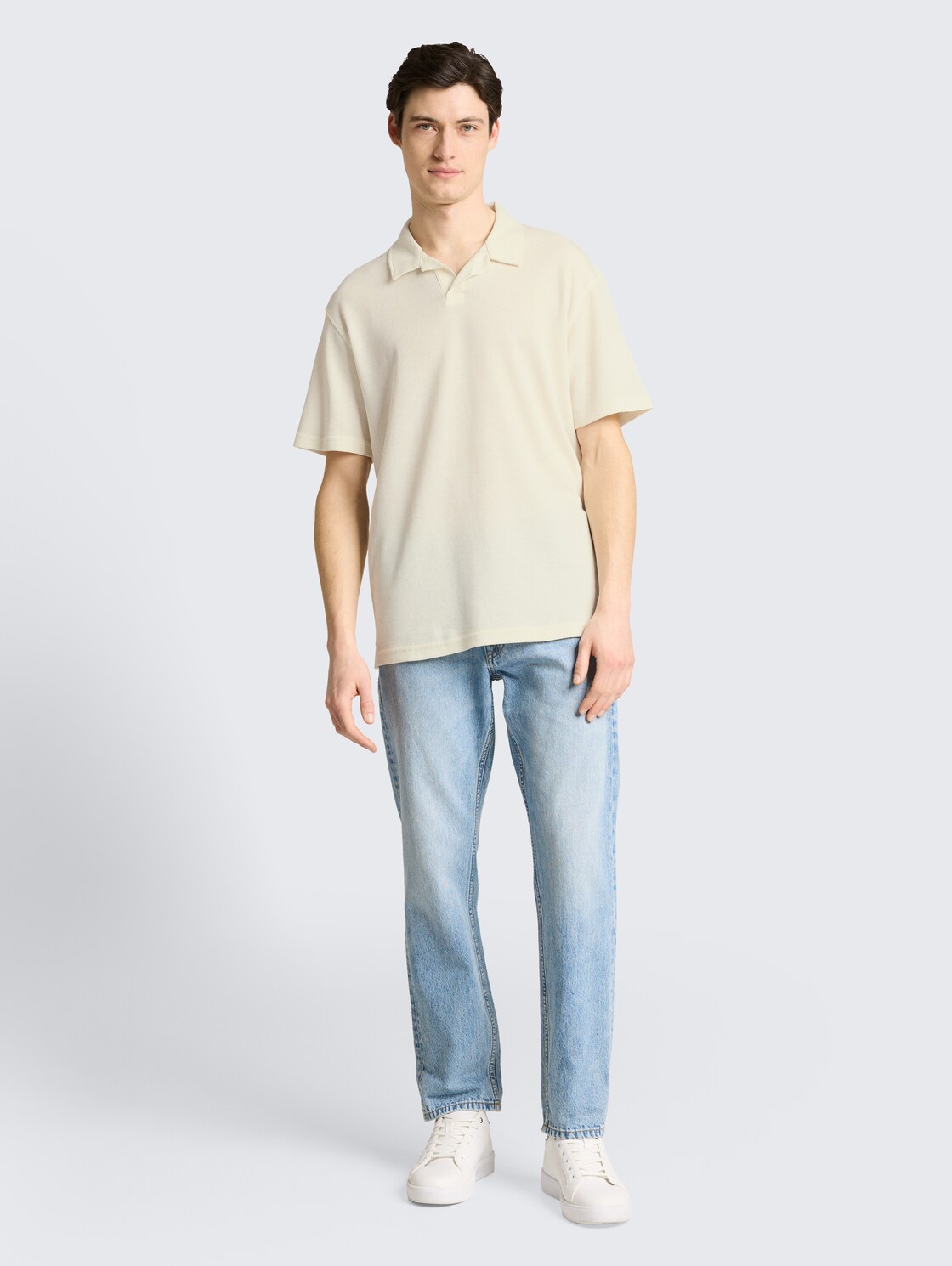 Relaxed Fit Resort Poloshirt mit Waffelstruktur - Wool White