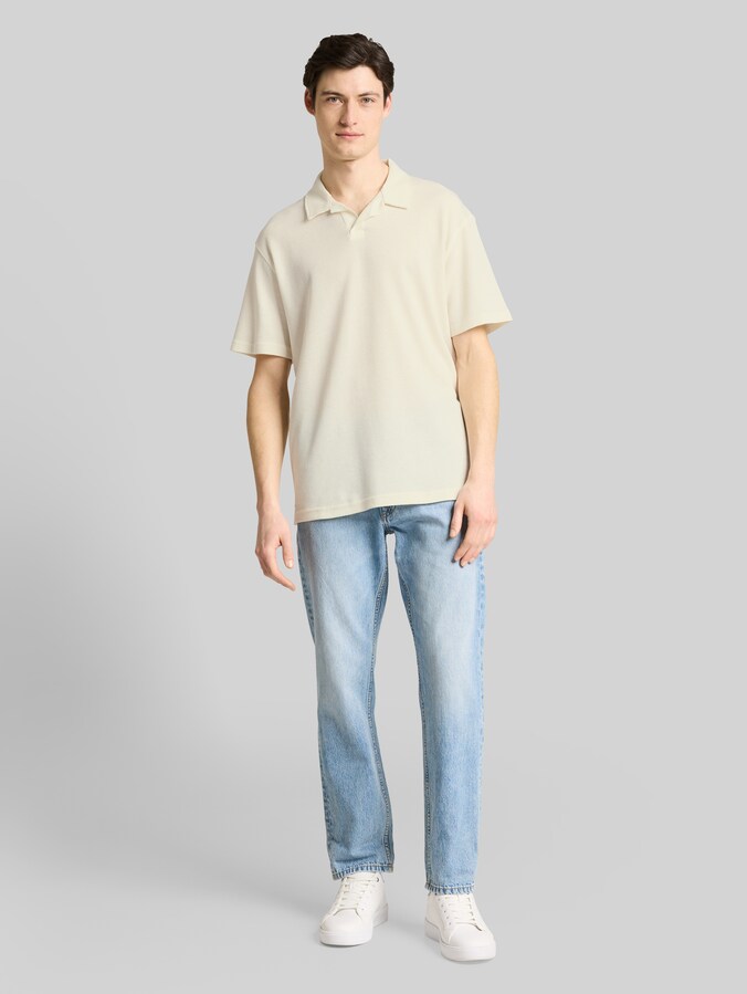 Polo Resort coupe décontractée à texture gaufrée par Denim Male, Wool White